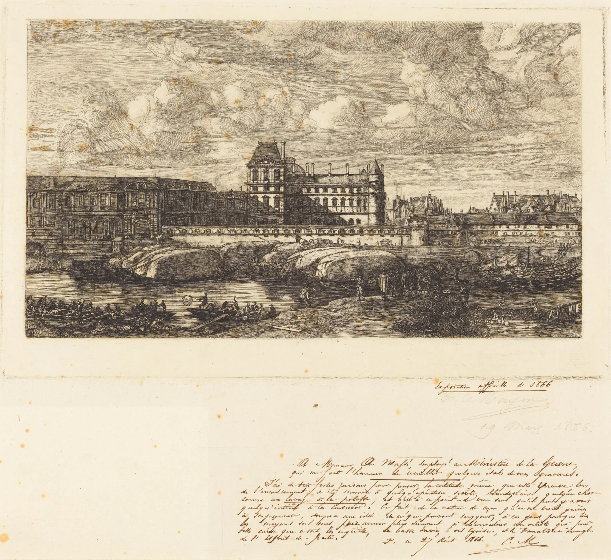 L'ancien Louvre d'après une peinture de Zeeman, 1651 (The Old Louvre, from a Painting by Zeeman, 1651), by Charles Meryon, ink, 1866