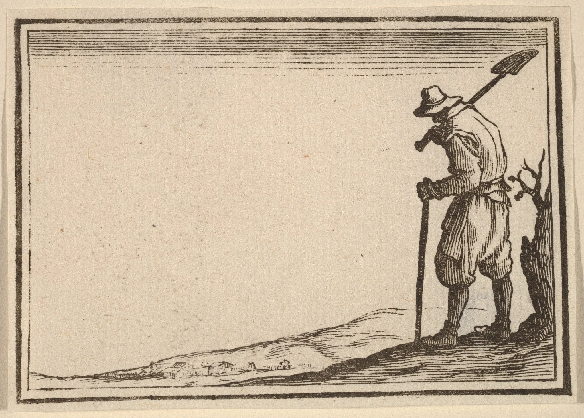 Peasant with Shovel on His Shoulder, by Edouard Eckman, ink, 1621
