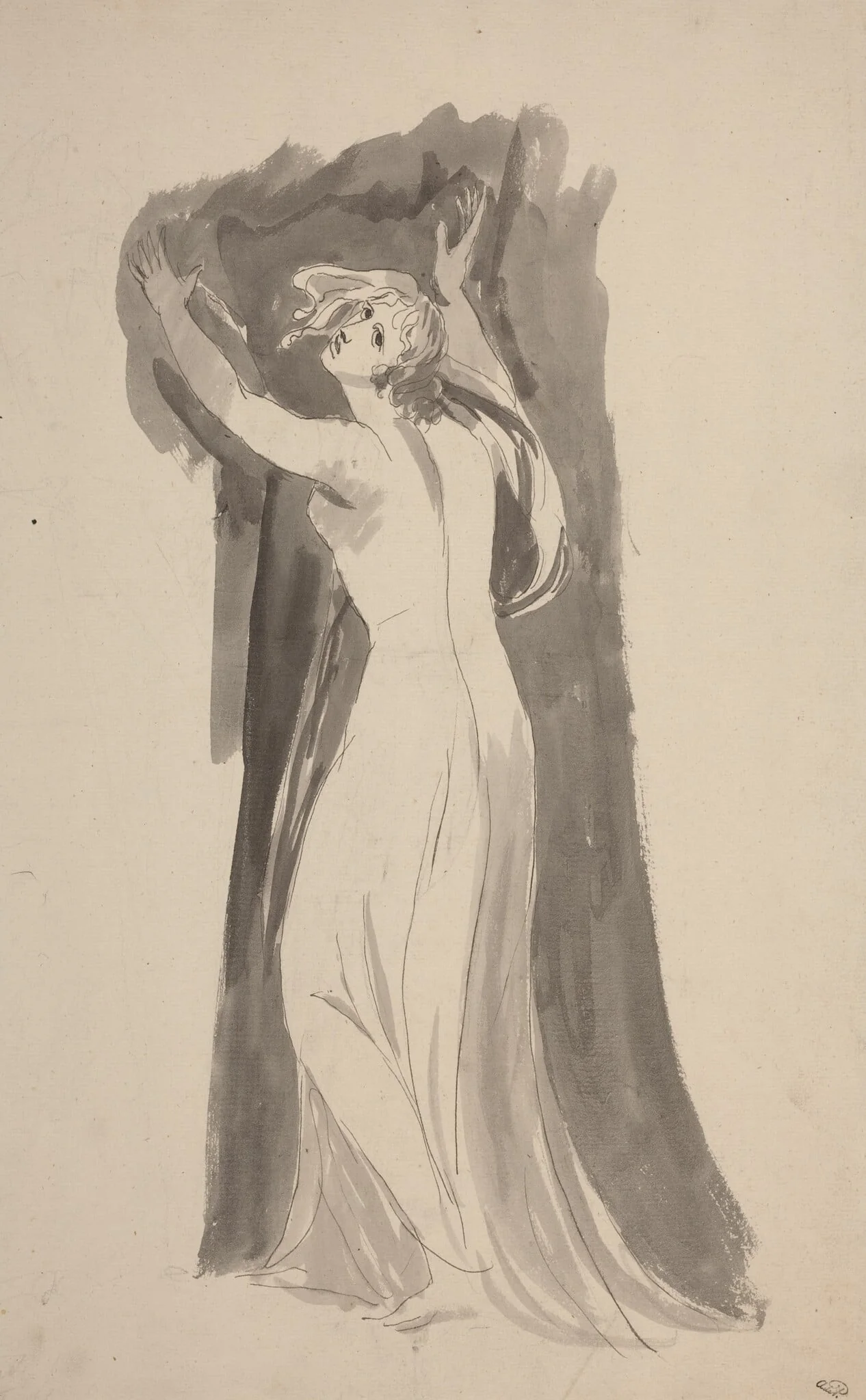 A Study of Miranda for "The Tempest", by George Romney, ink, 1786