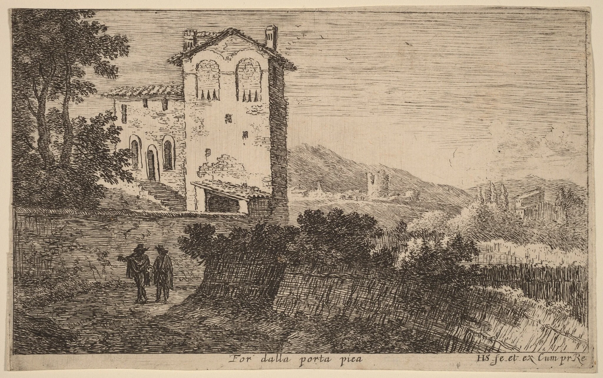 For dalla porta pia (Villa outside the Porta Pia), by Herman van Swanevelt, ink, 1628