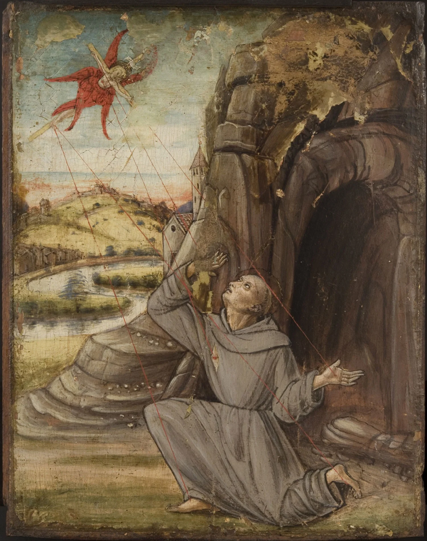 Saint Francis of Assisi Receiving the Stigmata, by Unknown, oil, 1490