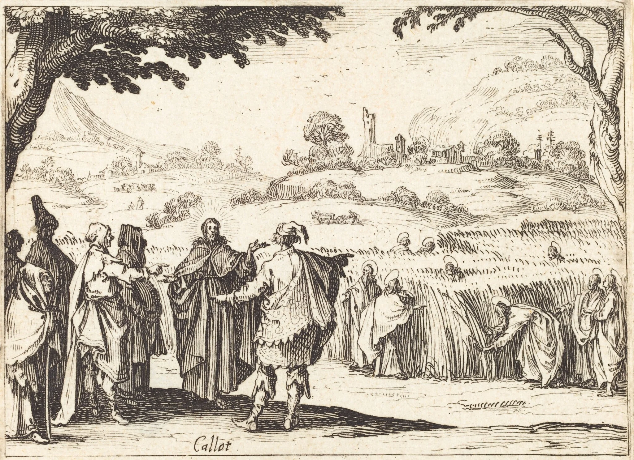 Jesus with the Pharisees, by Jacques Callot, ink, 1635