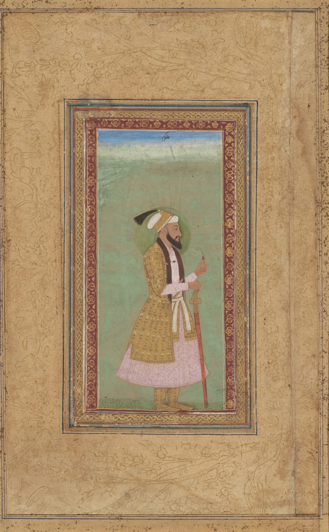Portrait of a Prince with a Ruby, by Indian 18th Century, ink, 1701