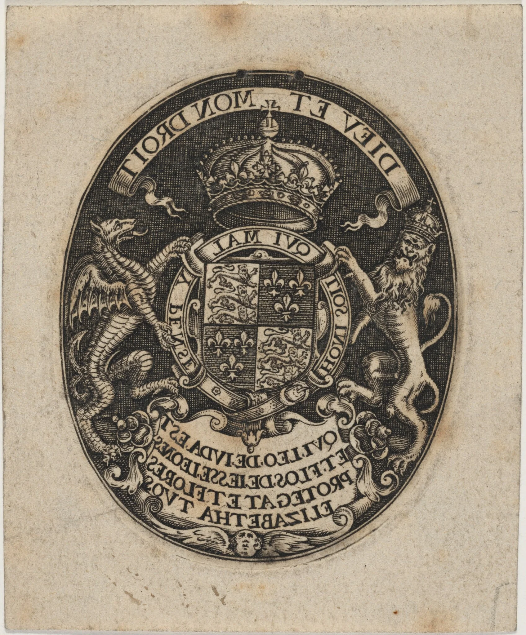 Shield of Queen Elizabeth, by Simon van de Passe, ink, 1621