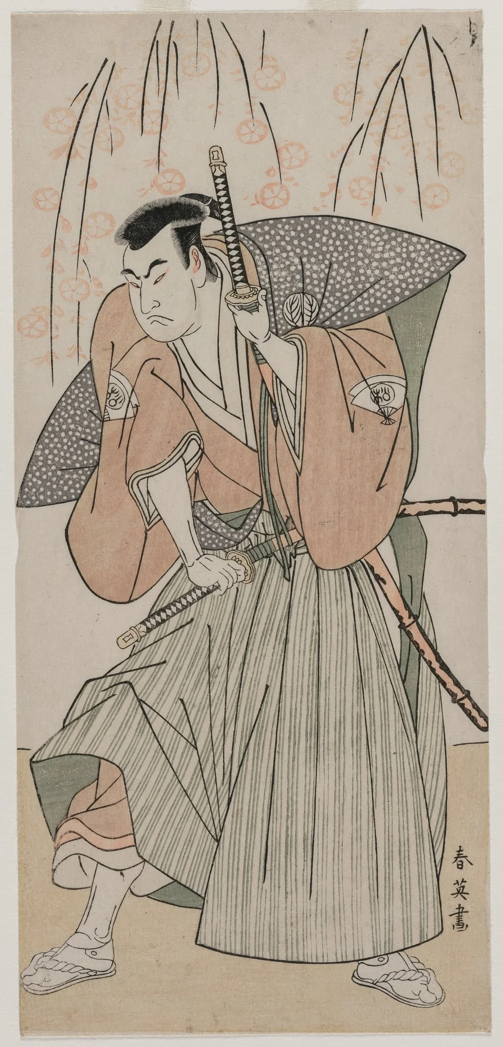 Onoe Matsusuke I as a Samurai Standing Beneath a Cherry Tree, by Katsukawa Shun'ei 勝川春英, 1784