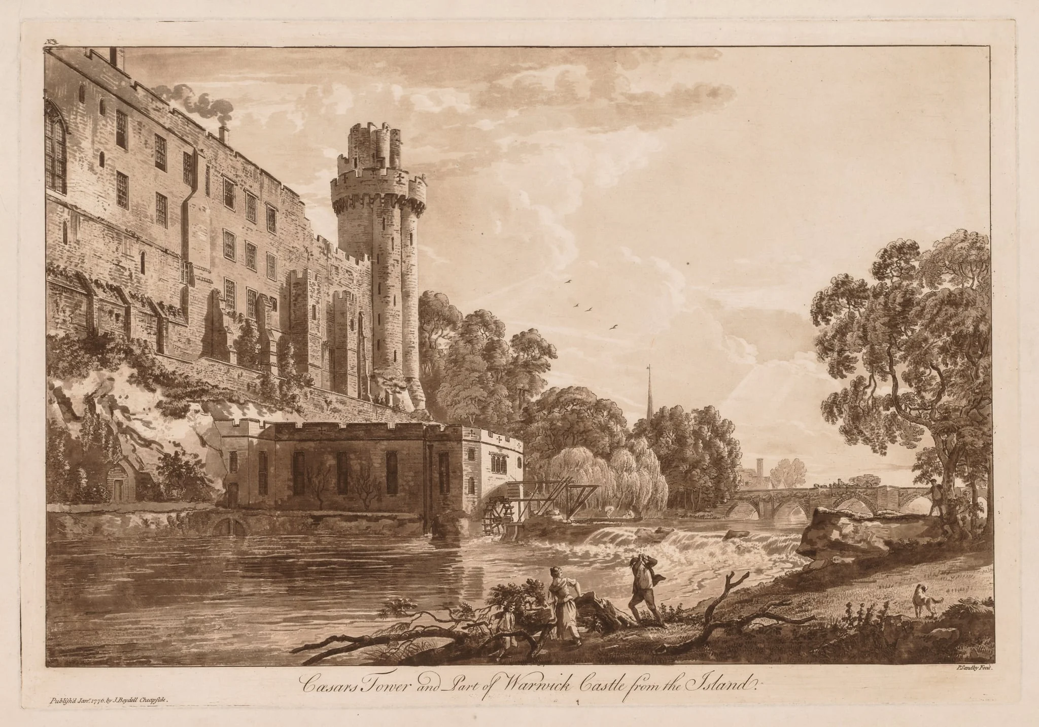 Views of Warwick Castle:  Caesar's ower and Part of Warwick Castle from the Island, by Paul Sandby, 1776