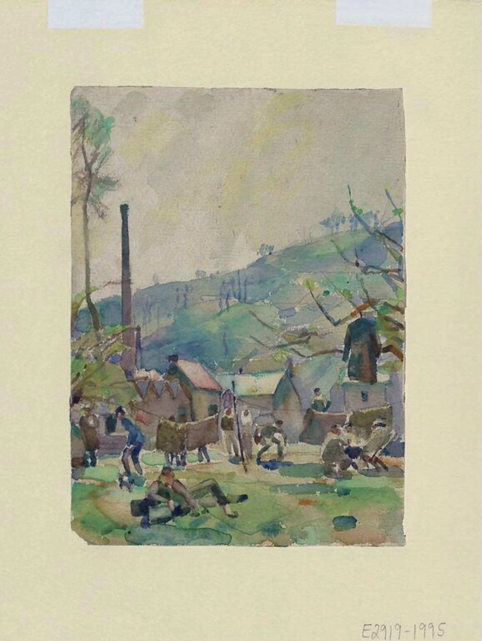 Prisoners Resting, by Ervin Bossanyi, paint, 1916