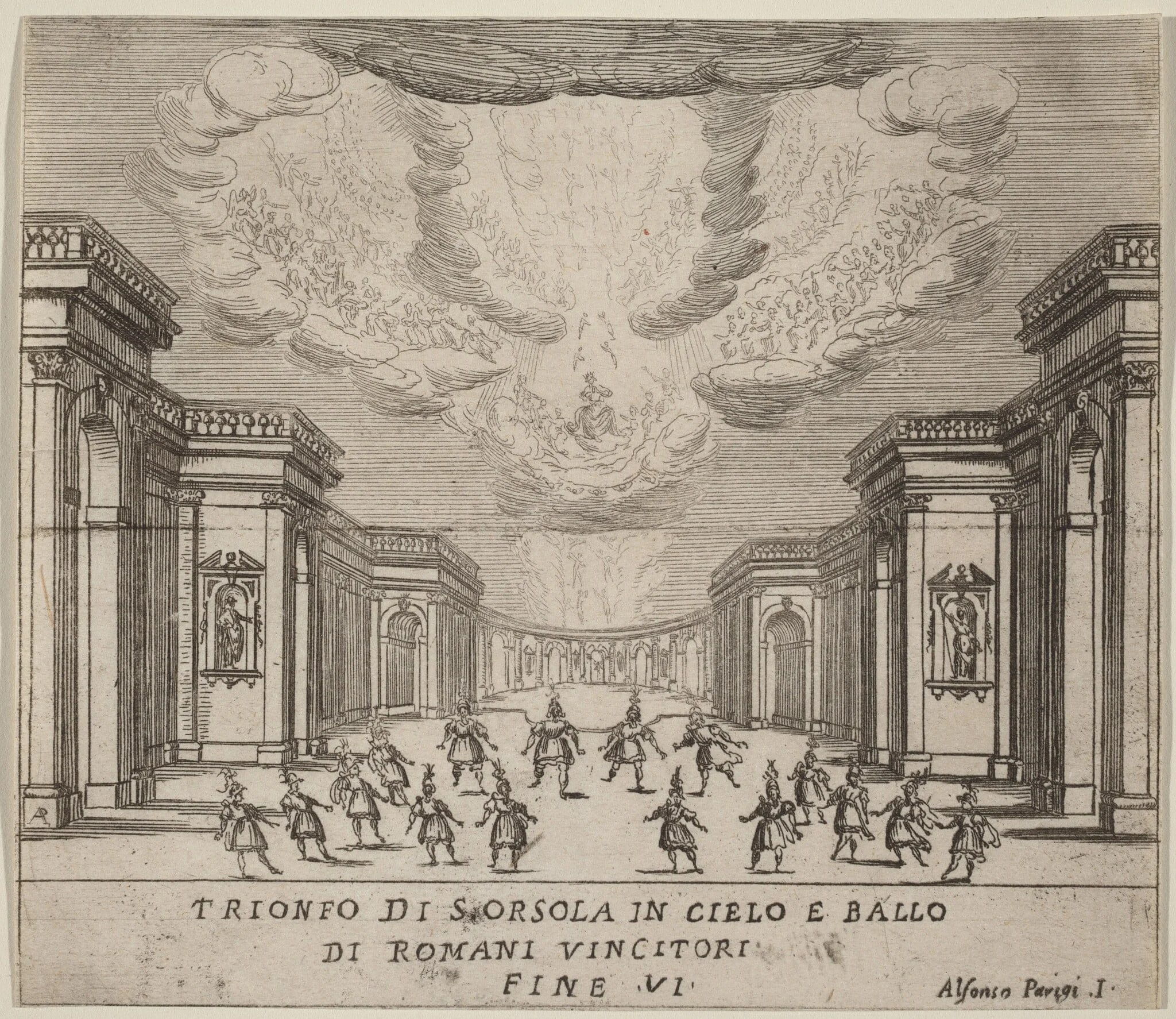 The Triumph of Saint Ursula in Heaven and the Roman Conquerors, by Alfonso Parigi II, ink, 1631