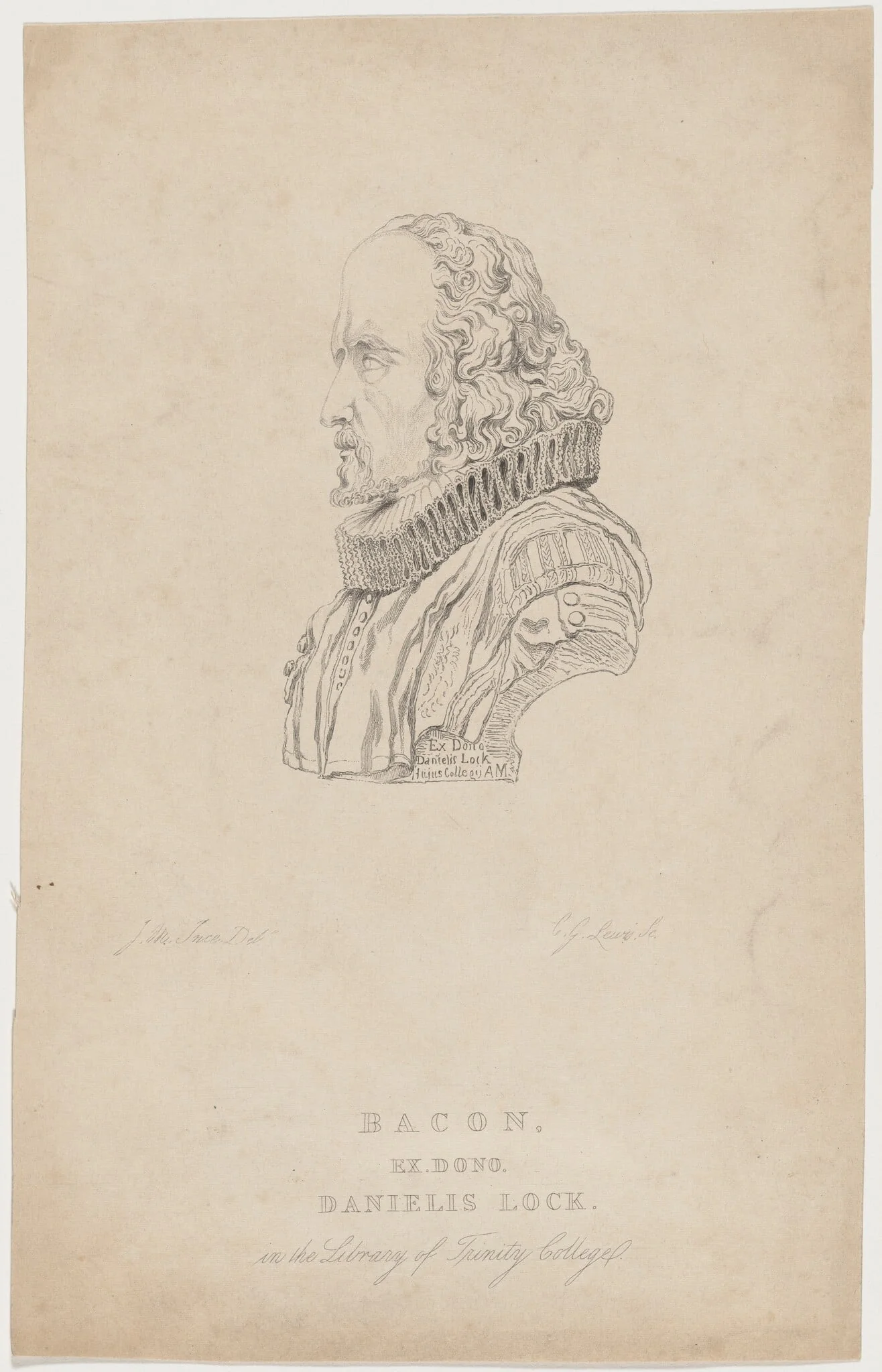 Francis Bacon, by Charles George Lewis, ink, 1844