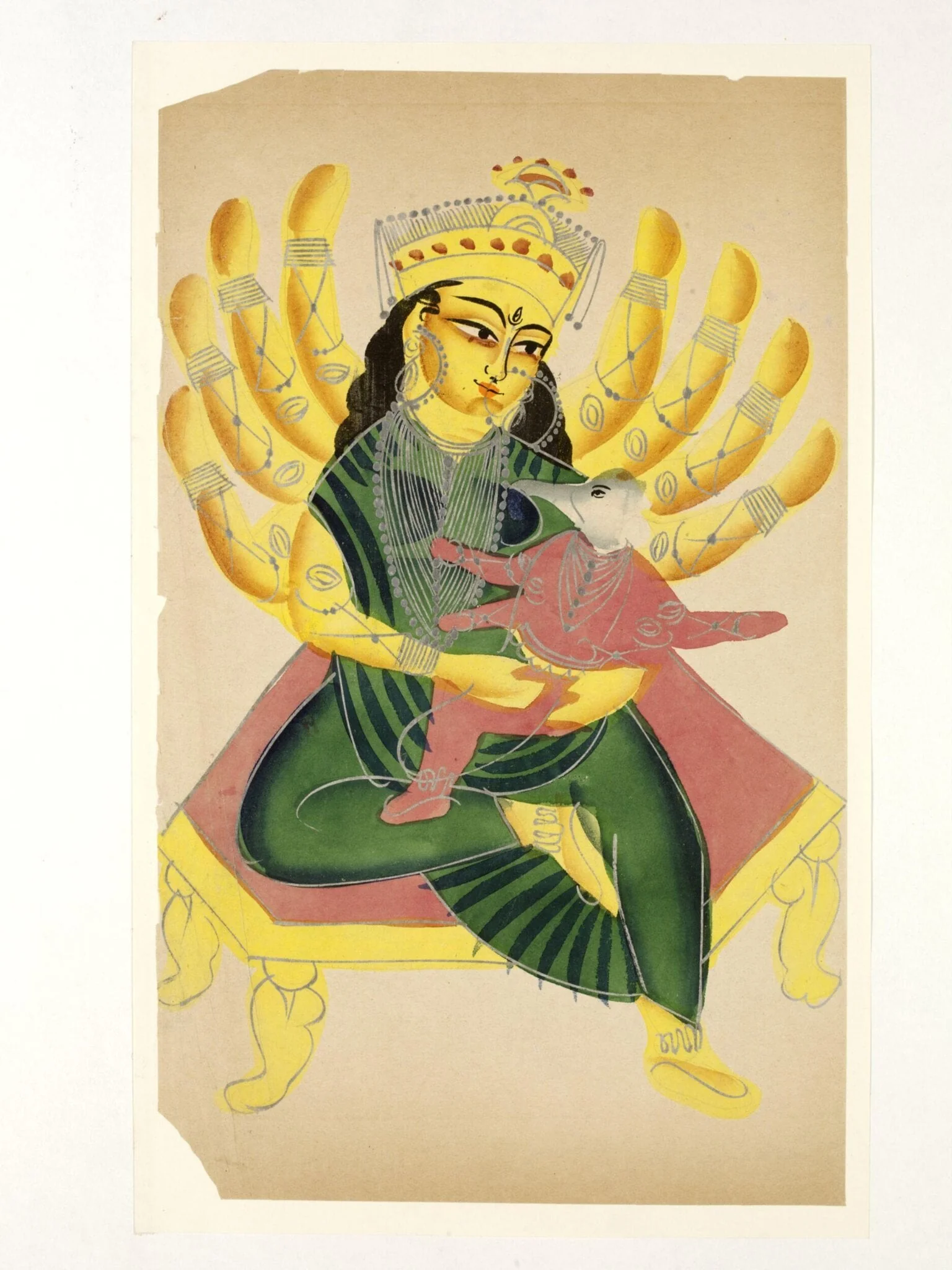 Durga and Ganesha, by Unknown, paint, 1890