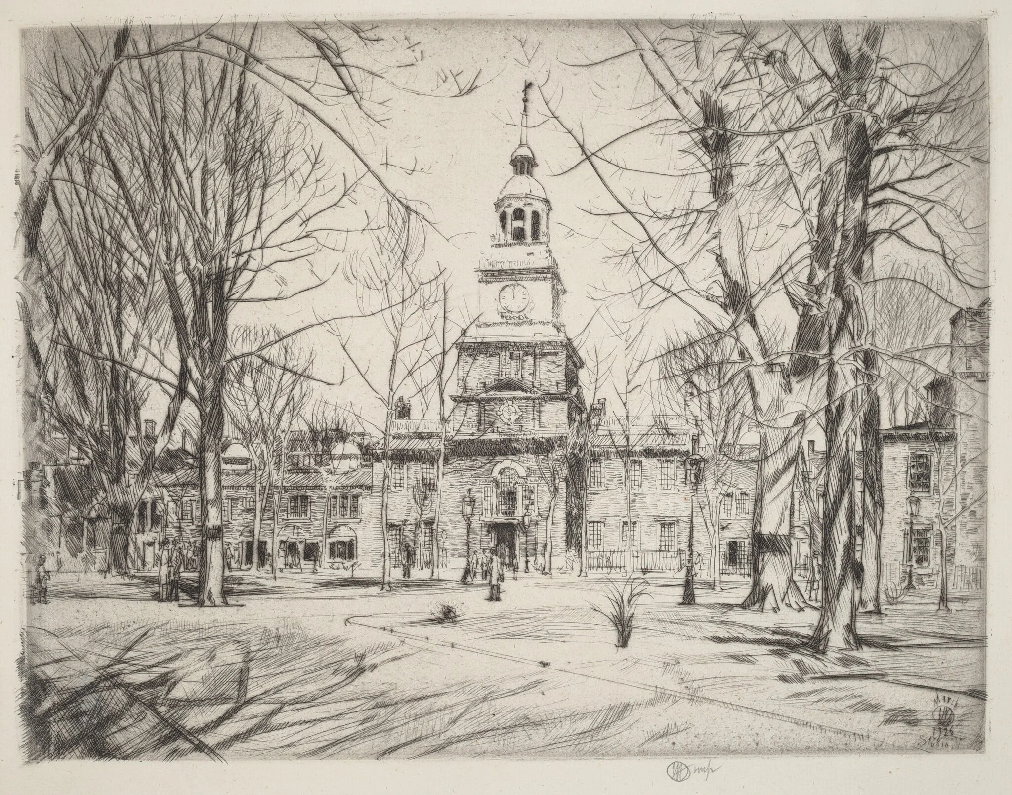Independence Hall, by Childe Hassam, ink, 1926