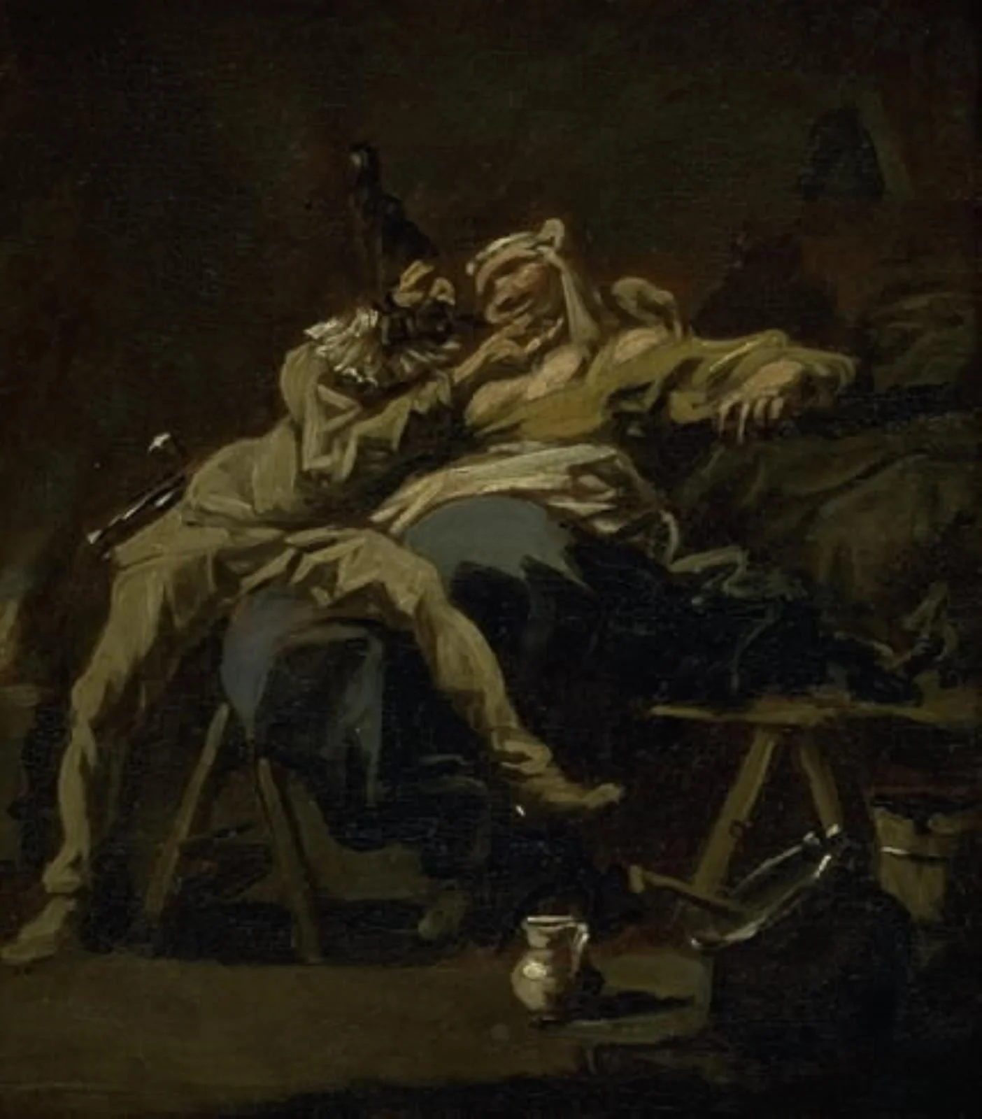 Pulcinella and Colombina, by Unknown, 1750