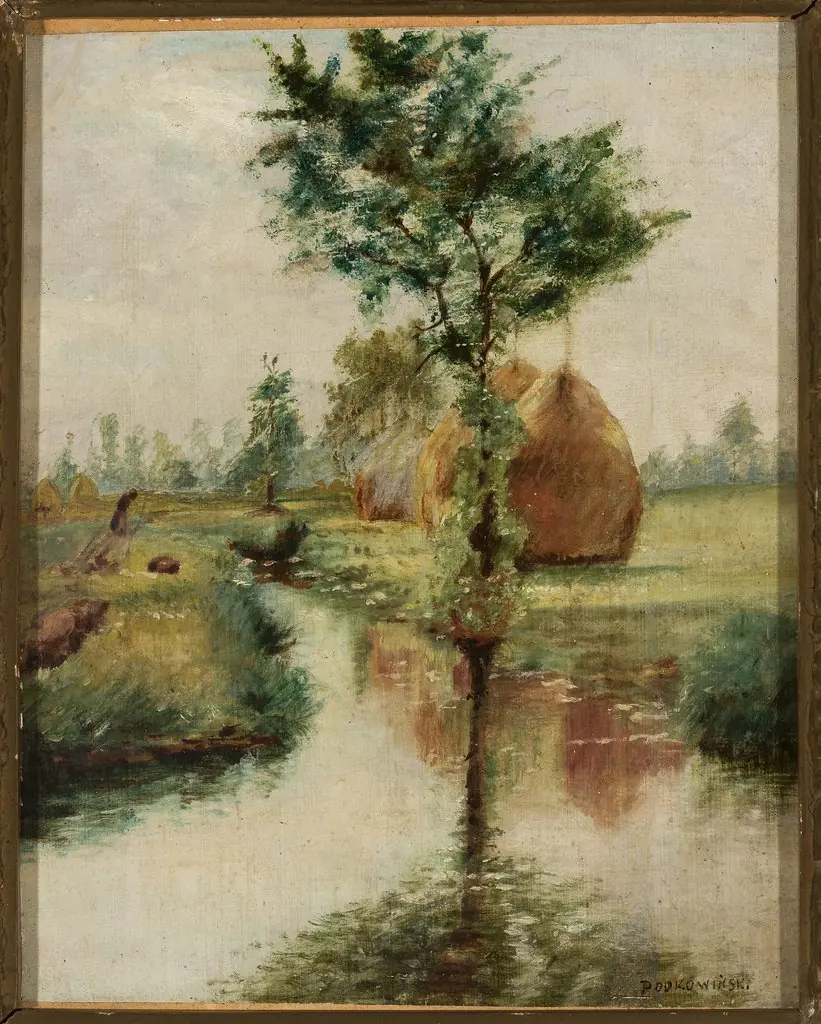 Haystacks at a stream
