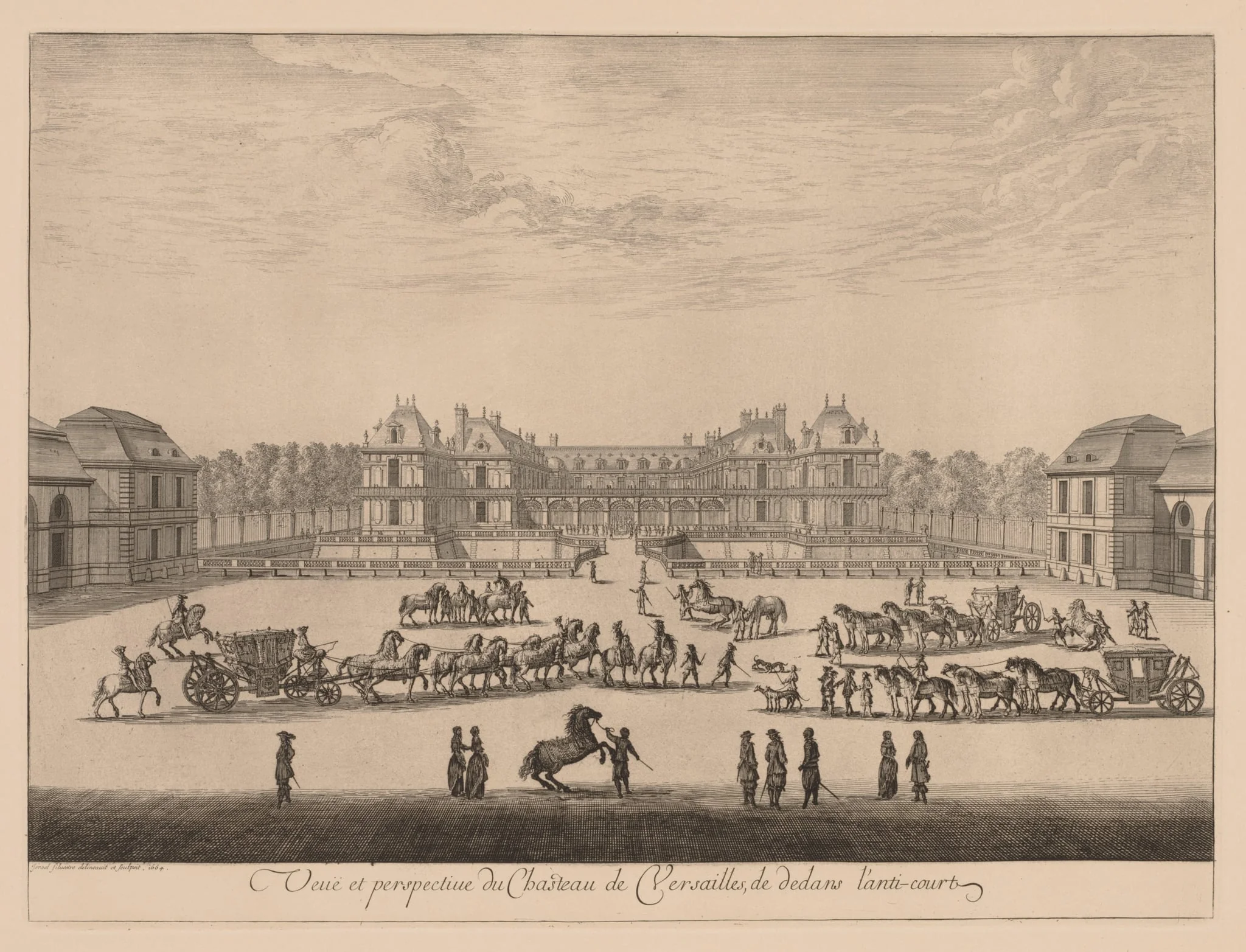 Vue et perspective du Château de Versailles, de dedans l'anti-cour, by Israël Silvestre, 1664