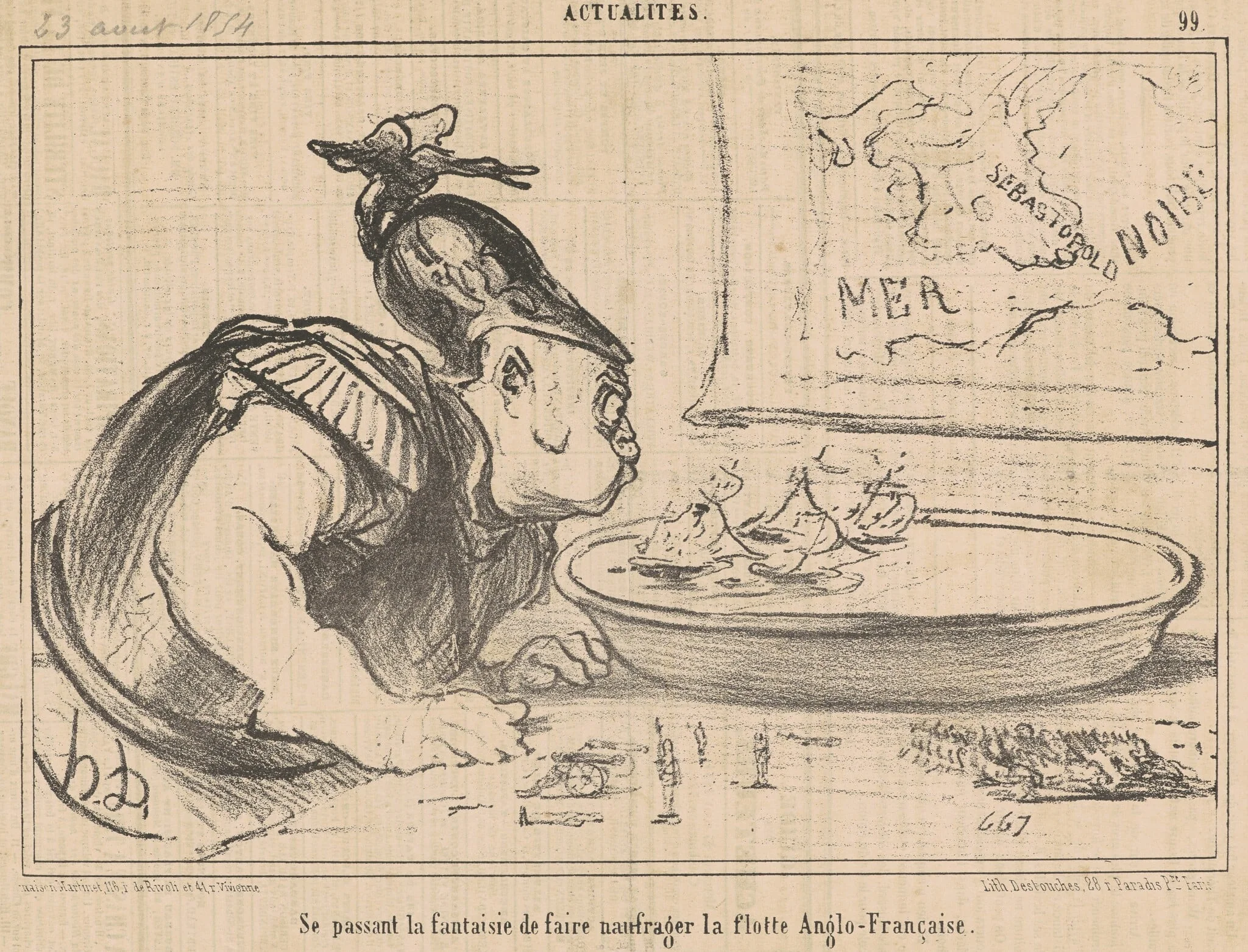 Se passant la fantaisie de faire naufrager ..., by Honoré Daumier, ink, 1854
