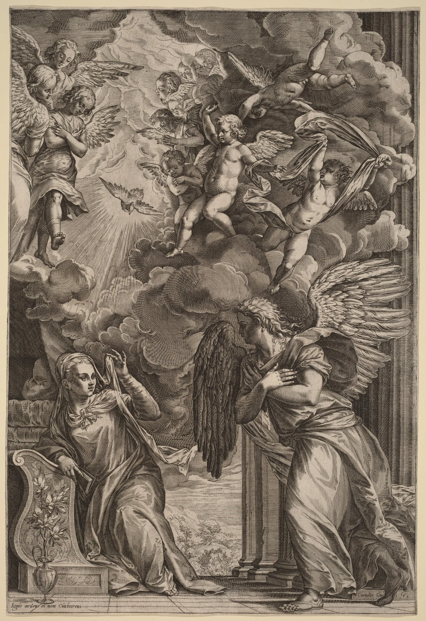 The Annunciation, by Cornelis Cort, ink, 1566