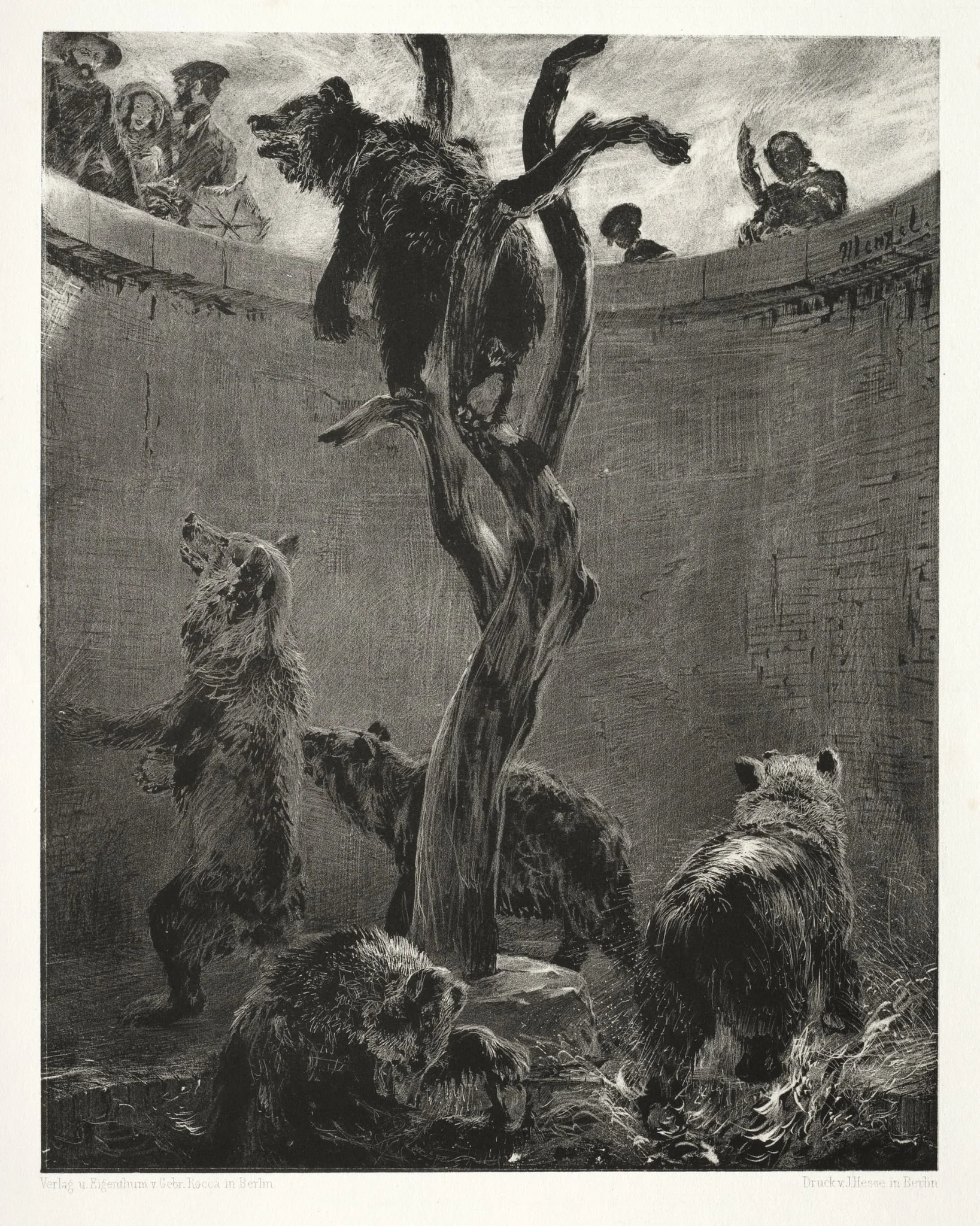 Essay on Stone with Brush and Scraper:  The Bear Pit, by Adolph von Menzel, 1851