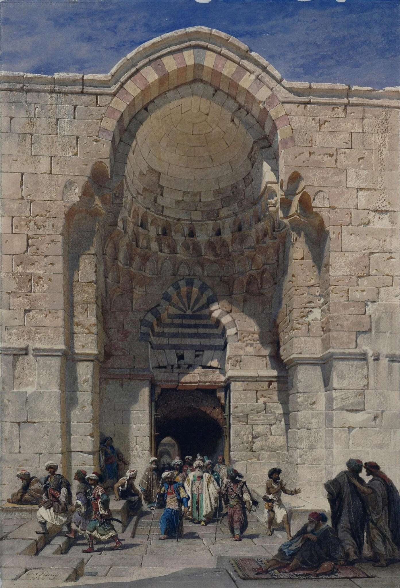 The Gate called Bab-el-Khataneen, at Jerusalem, by Haag, watercolor, 1864