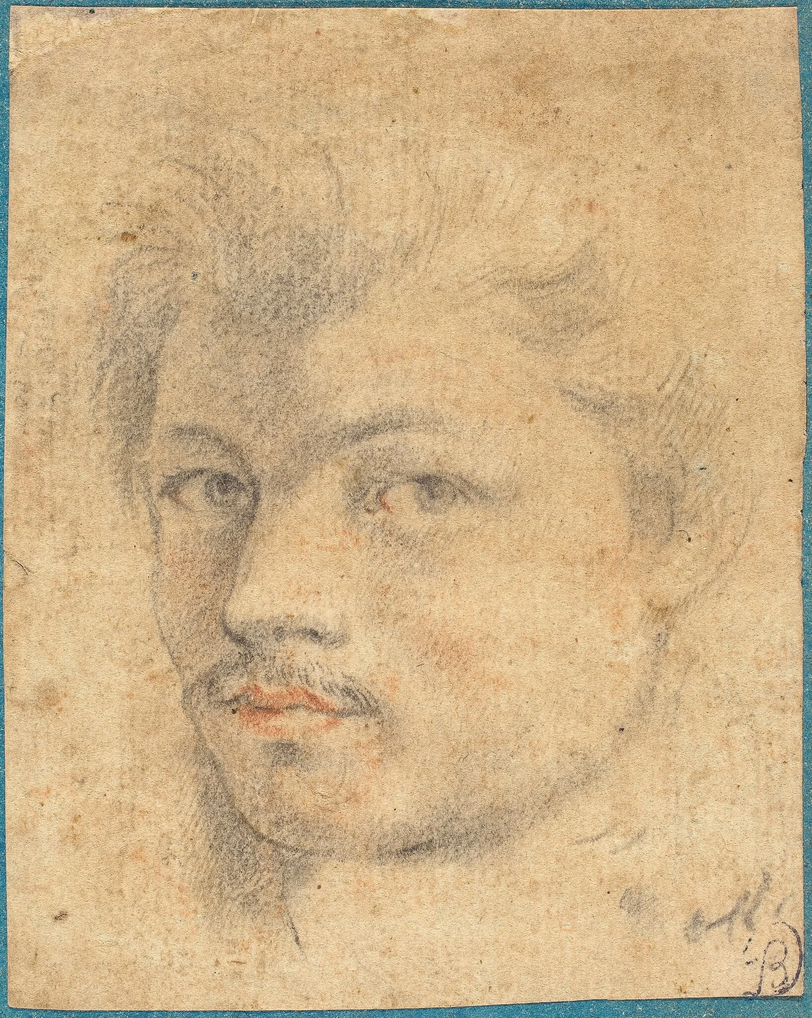 Head of a Man, by French 16th/17th Century, chalk, 1580