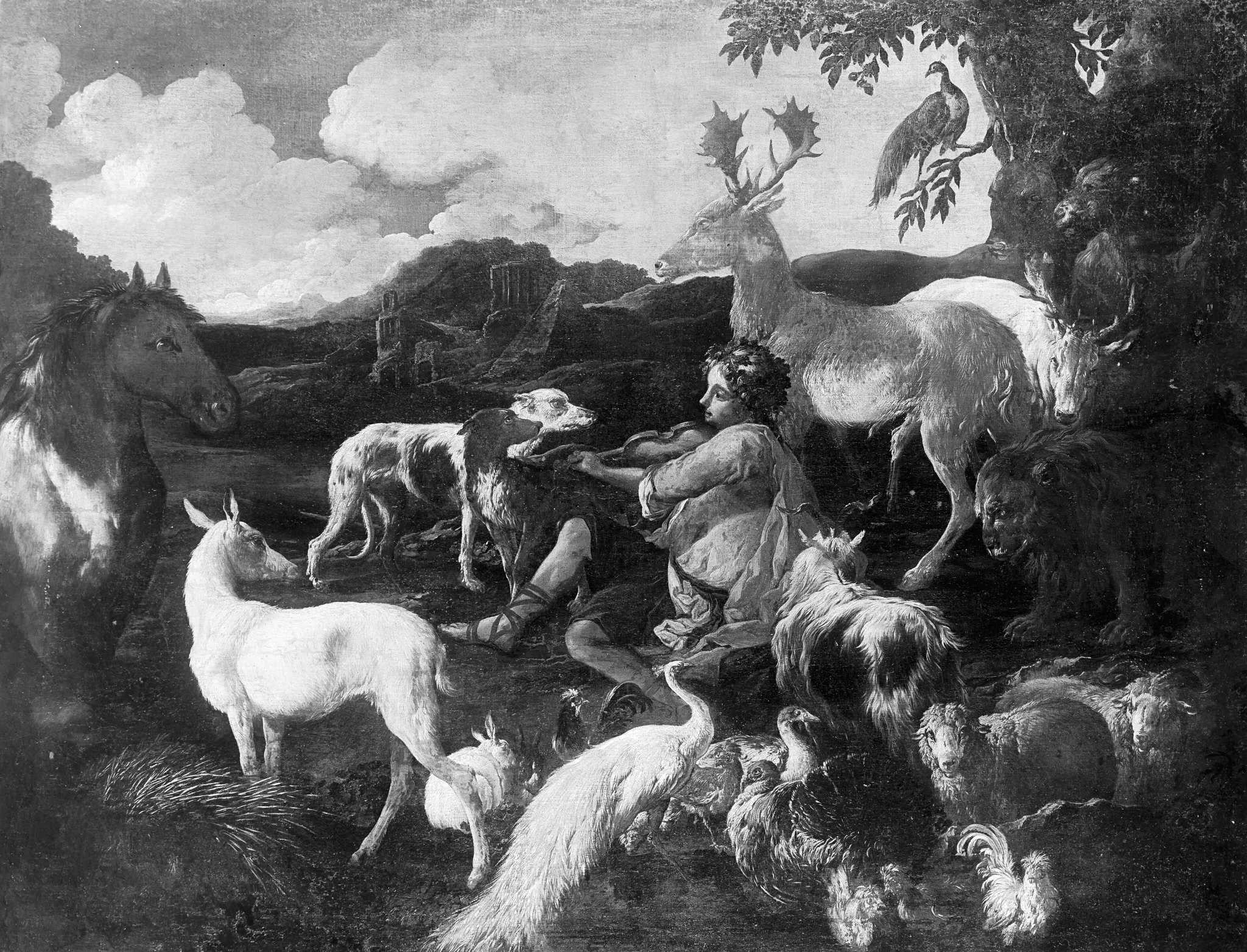 Orpheus and the animals, by Philipp Peter Roos, paint, 1700