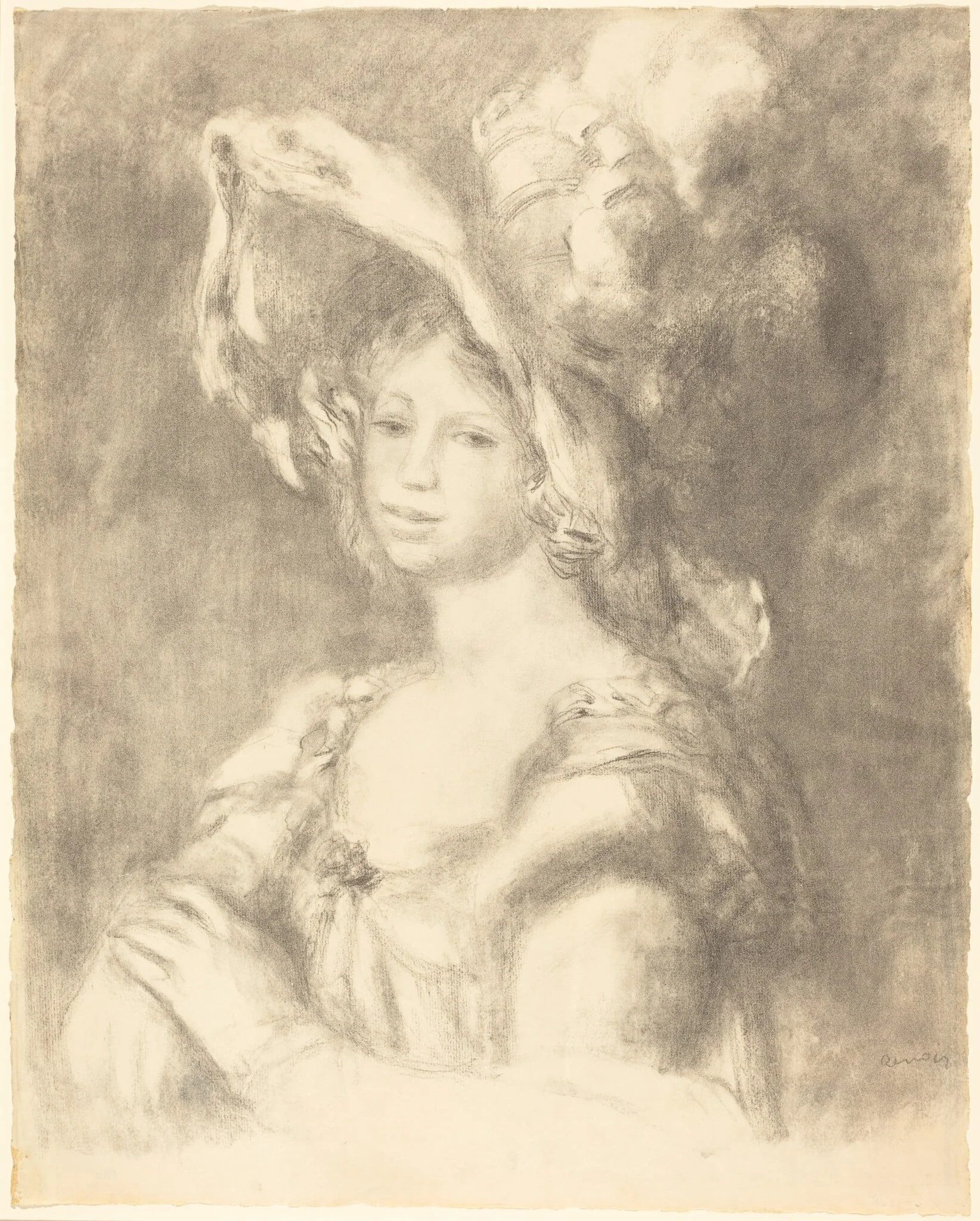 Bust of a Young Woman (Jeune femme en buste), by Auguste Renoir, ink, 1892