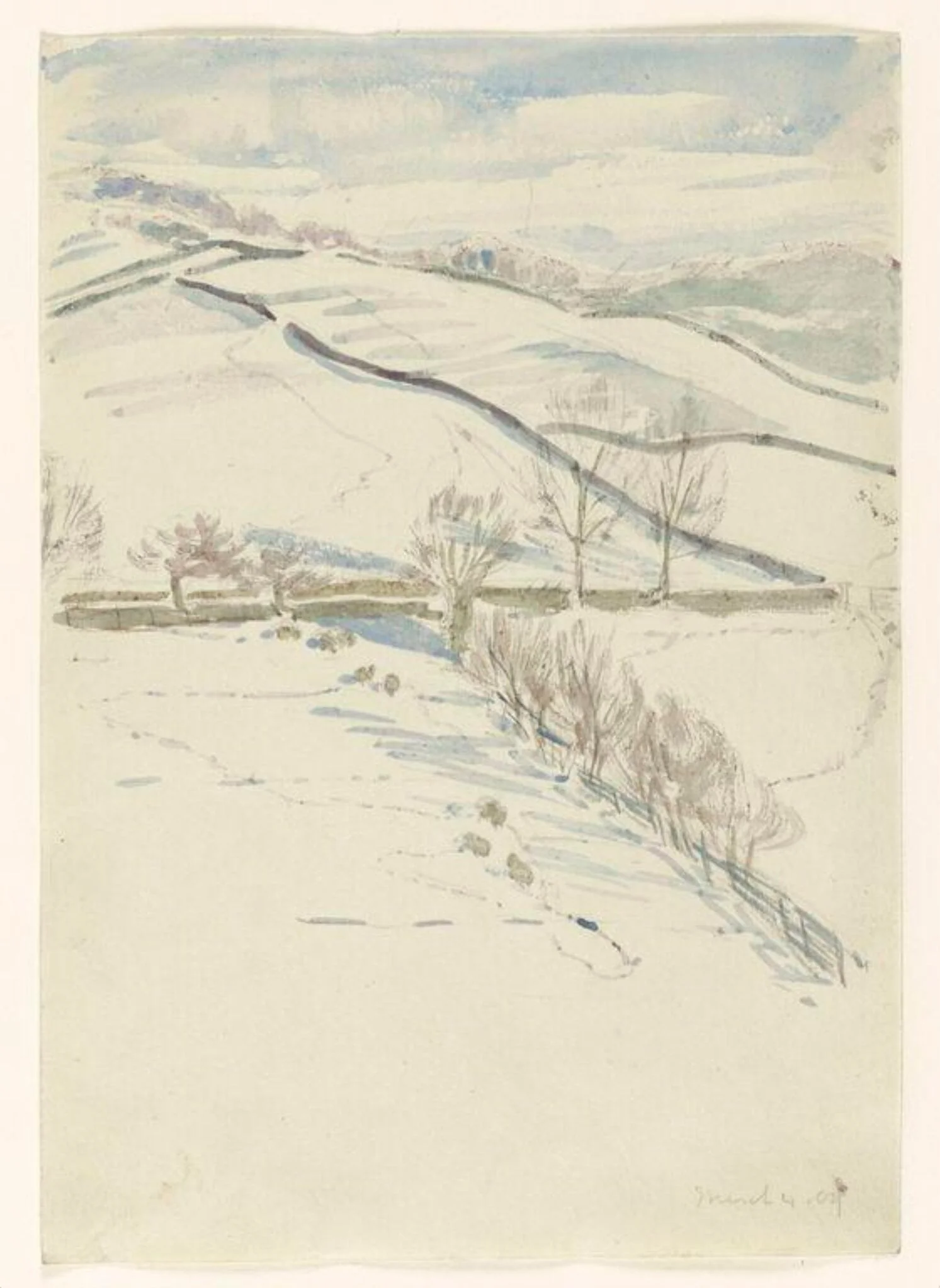 Hillside under snow, by Beatrix Potter, watercolor, 4
