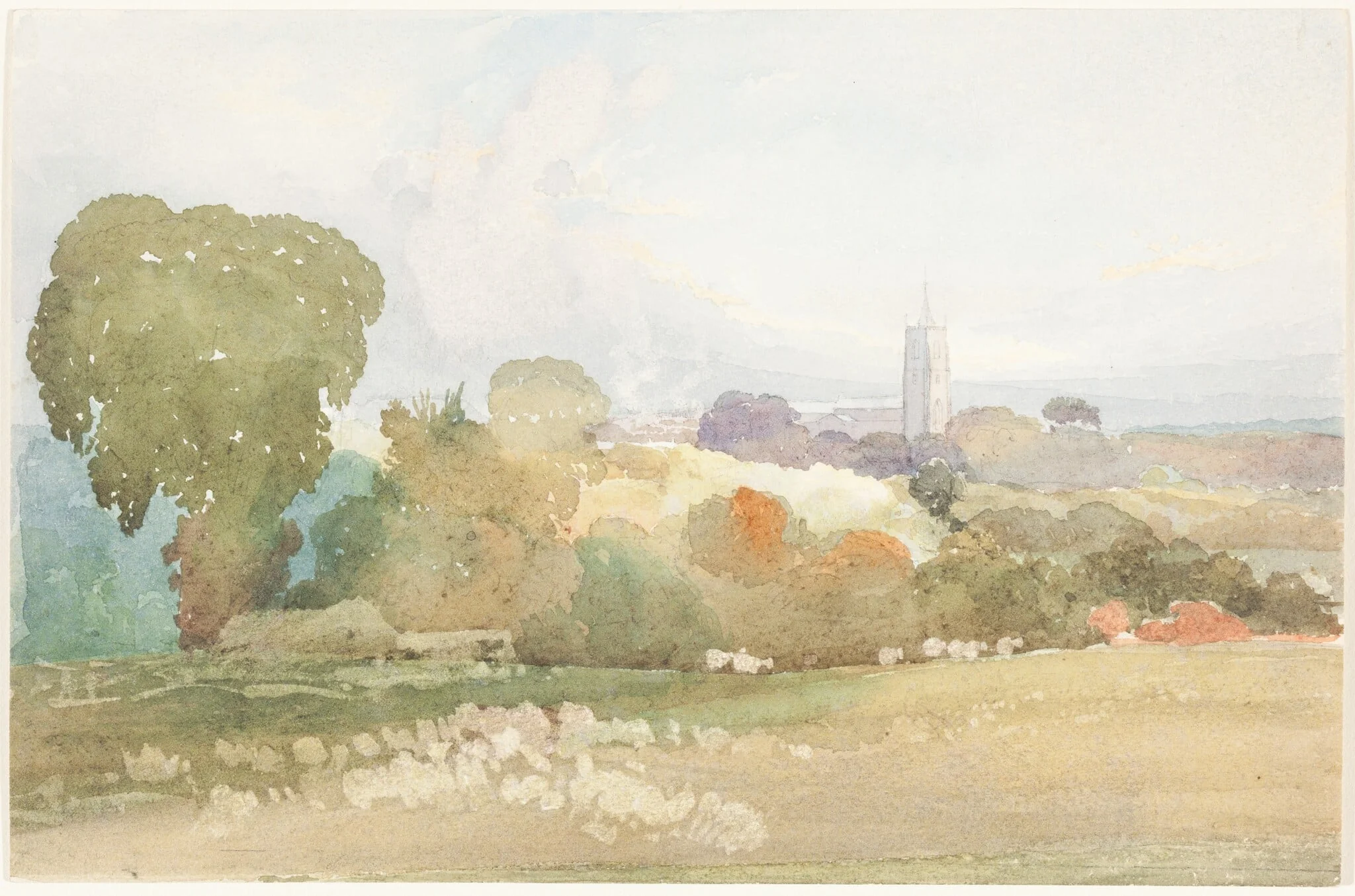 Landscape with Church Steeple, by James Bulwer, graphite, 1828