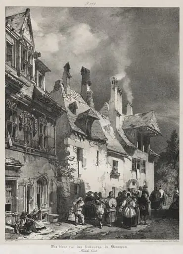 Voyages pittoresques et romantiques dans l'ancienne France,  Franche-Comté:  Vue d'une rue des faubourgs de Besançon