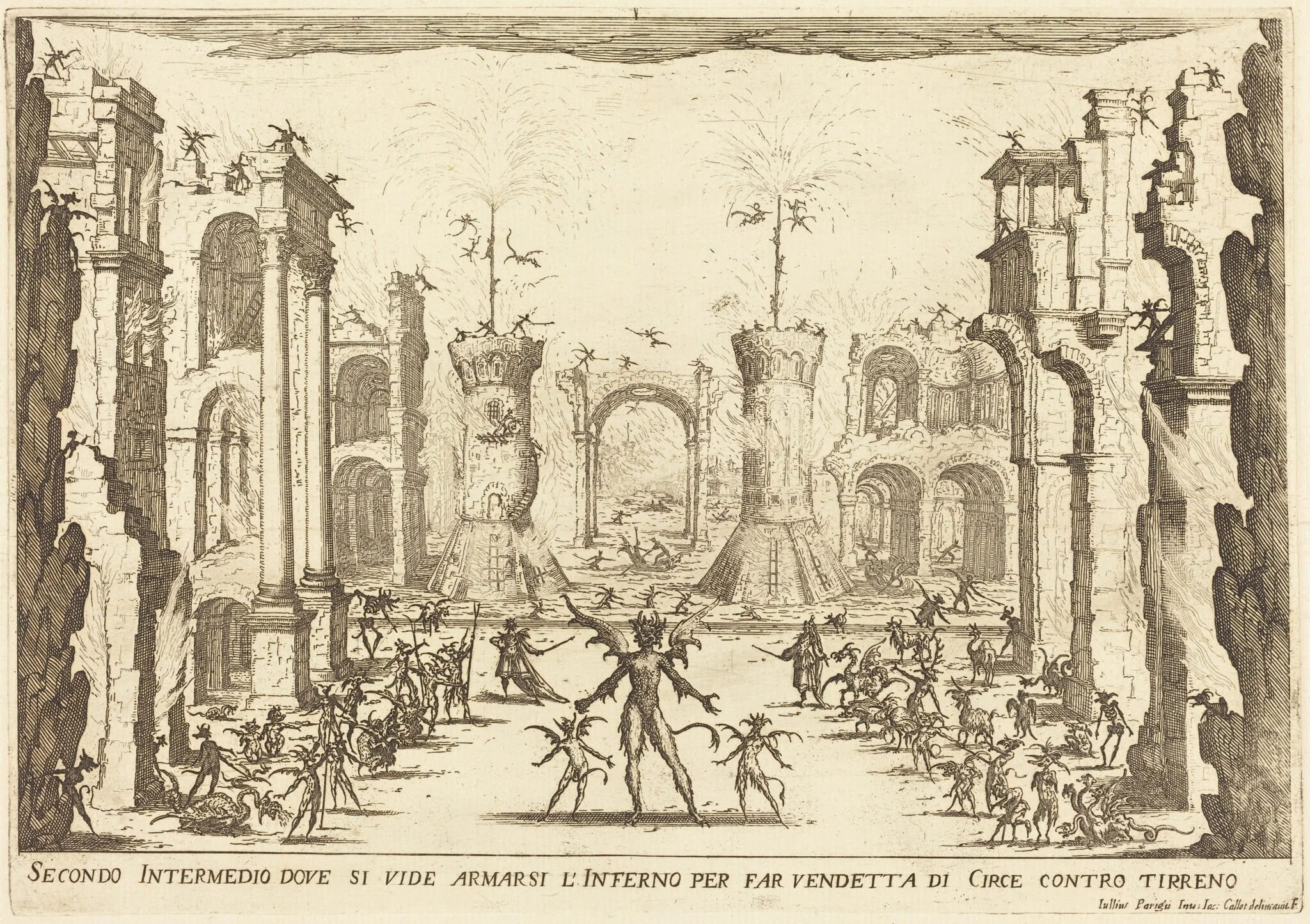 Second Intermezzo, by Jacques Callot, ink, 1617