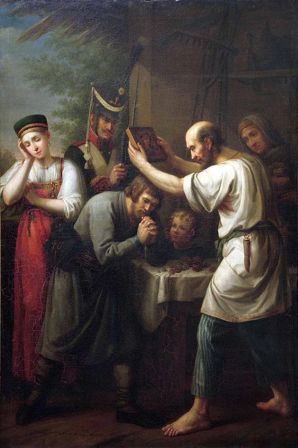Militiaman's Seeing Off, by Ivan Luchaninov, oil, 1831