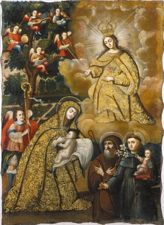 The Virgin of Mercy with Three Saints, by Unknown, oil, 1750