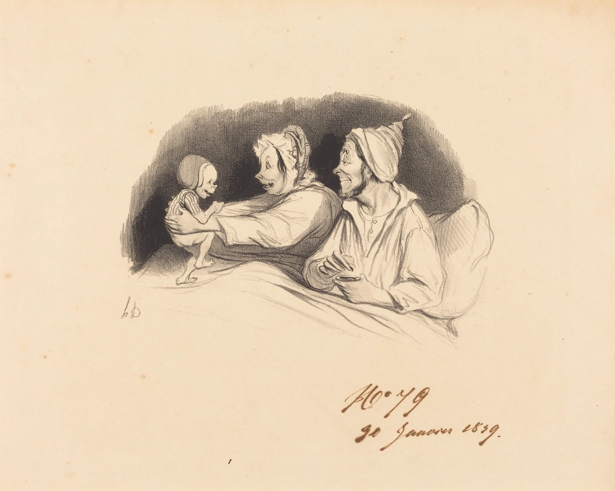 L'Éducation au biberon, by Honoré Daumier, ink, 1838