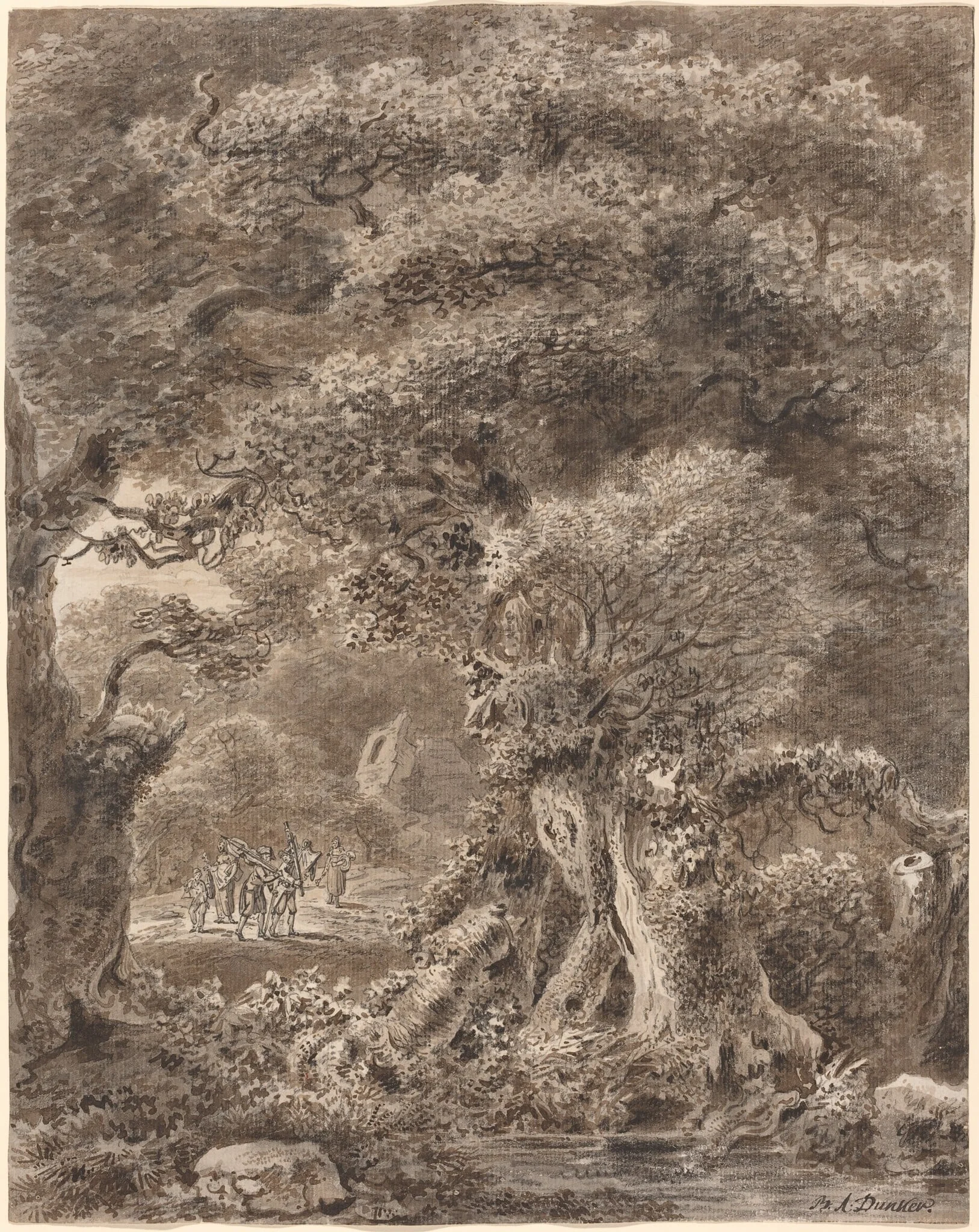 Musicians Traveling through a Forest, by Balthasar Anton Dunker, chalk, 1780
