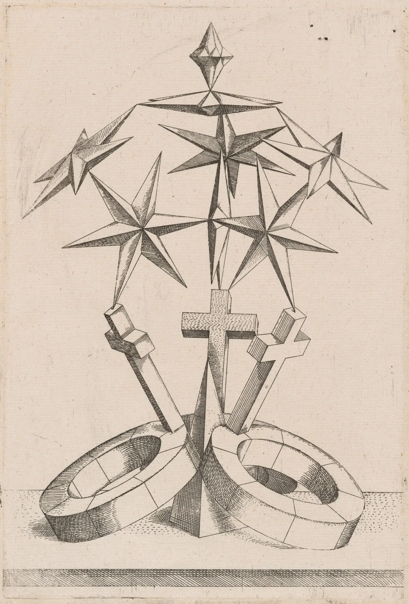 A Perspective of Seven Stars Balanced on Three Crosses, by Mathis Zündt, ink, 1567