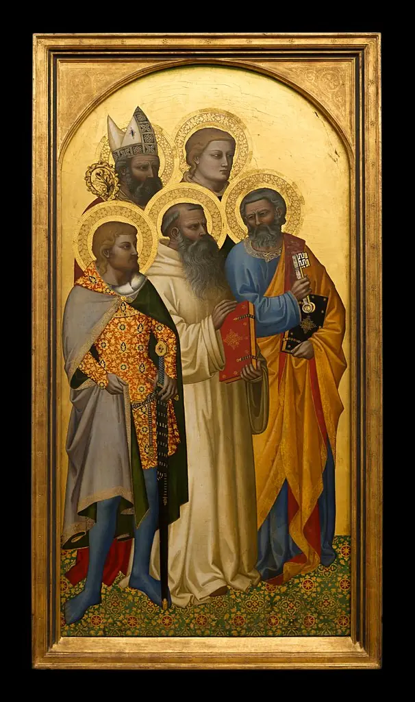the Saints Peter, Benedict, Julian (?), Stephan (?), and a holy bishop (Nicholas of Bari?)