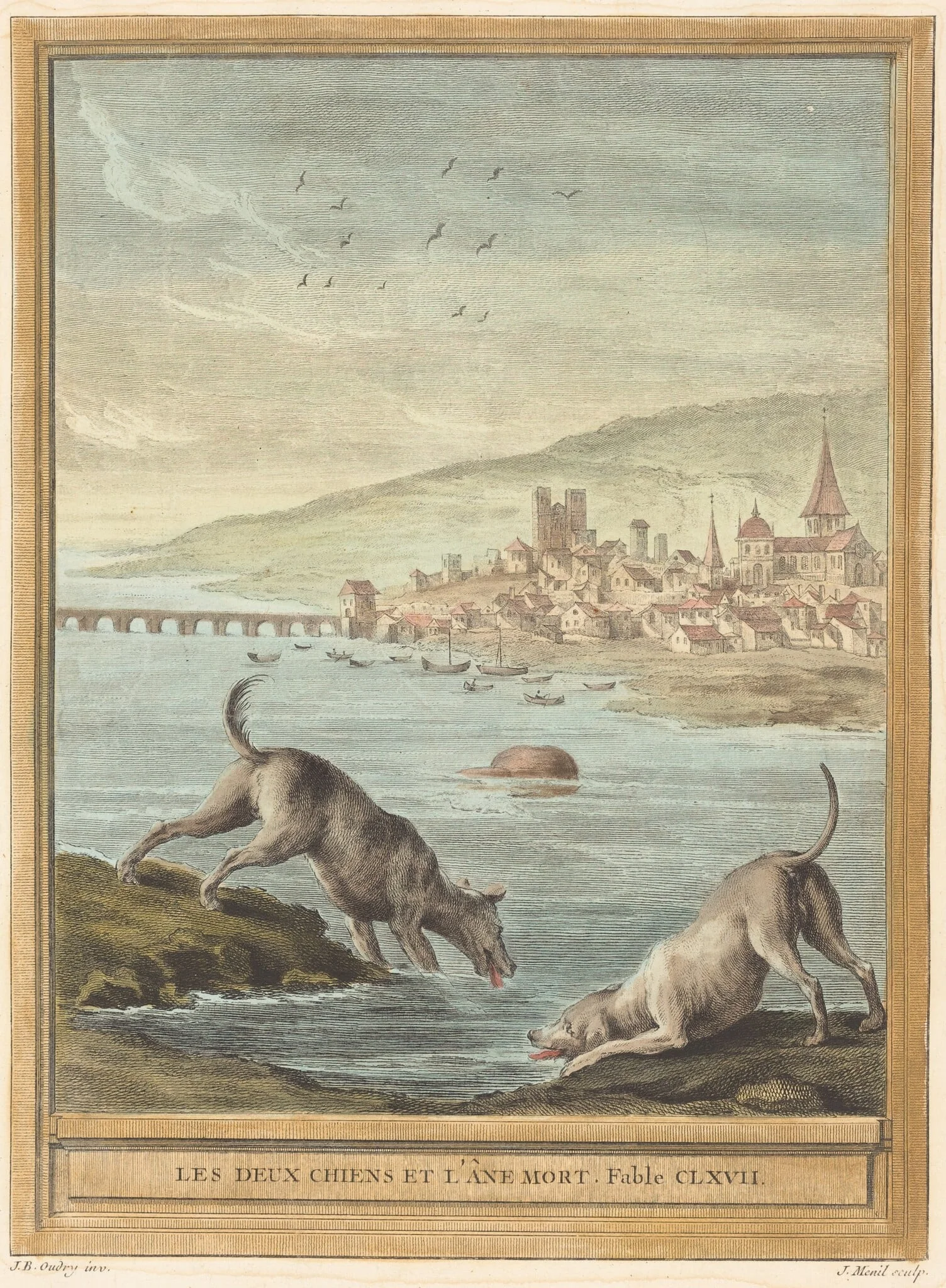 Les deux chiens et l'ane mort (Two Dogs and the Dead Donkey), by Elie du Mesnil, ink, 1756