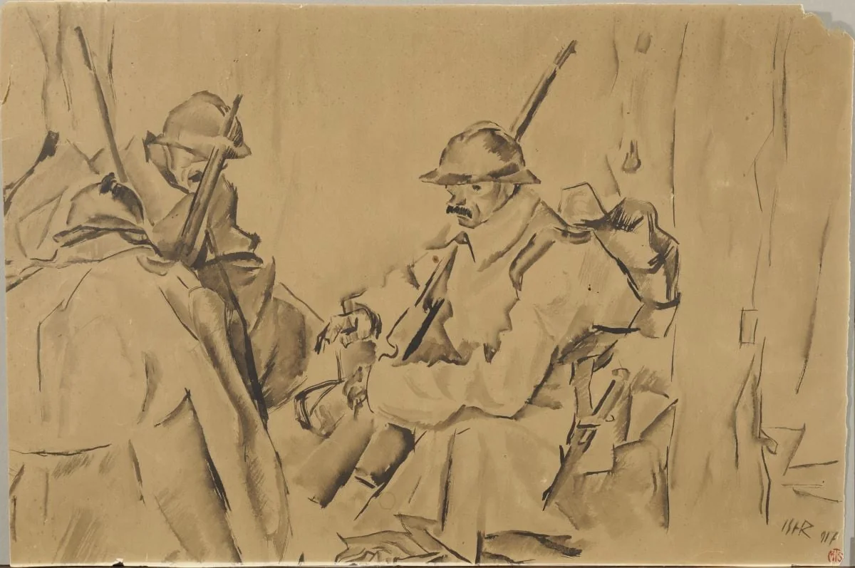 Soldați în tranșee, by Iosif Iser, 1917