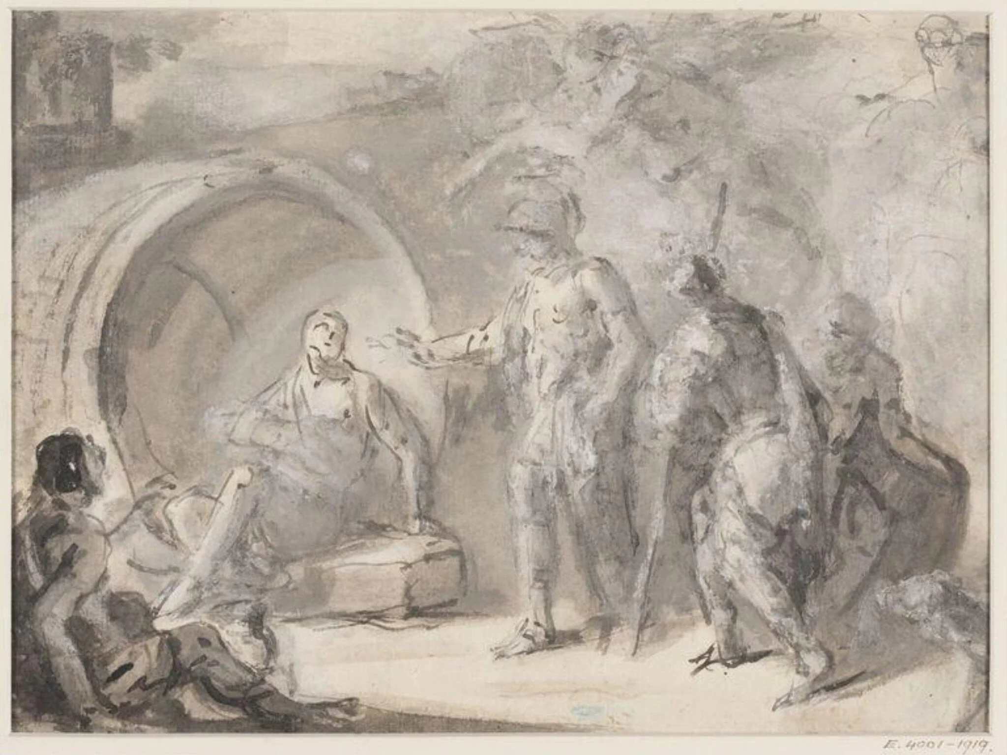 Diogenese visited by Alexander the Great, by Benjamin West, 1738