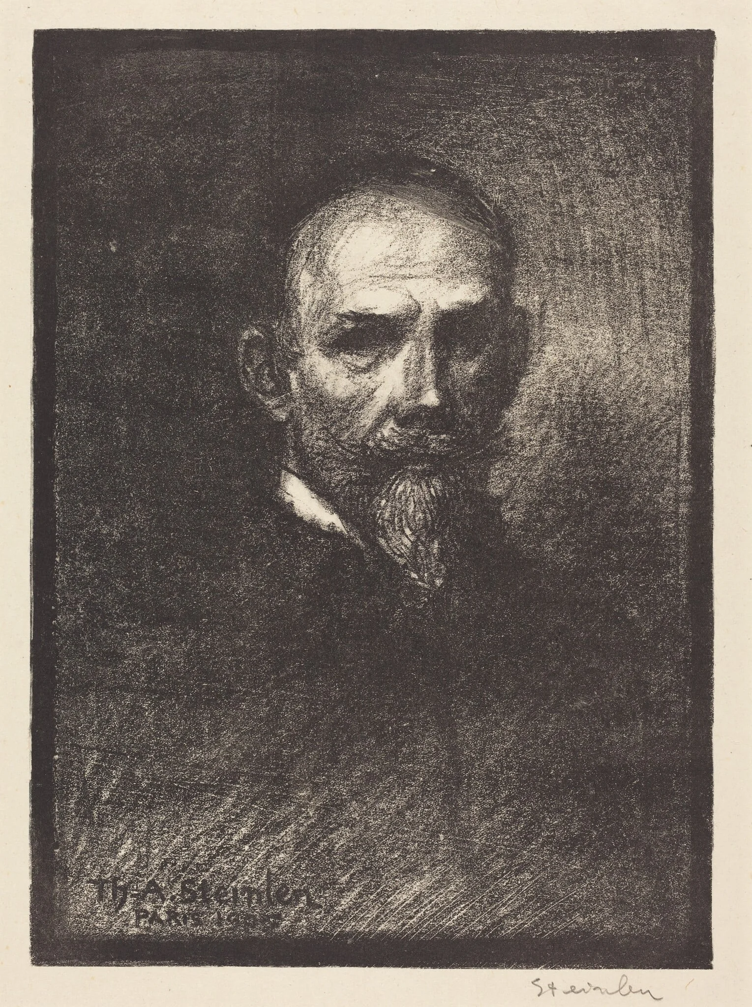 Self-Portrait (Steinlen de face, tete droite), by Théophile Alexandre Steinlen, ink, 1905