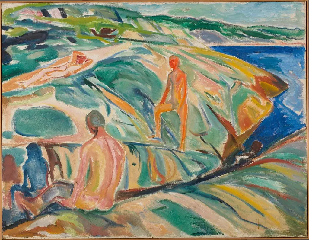 Bathing Men on Rocks