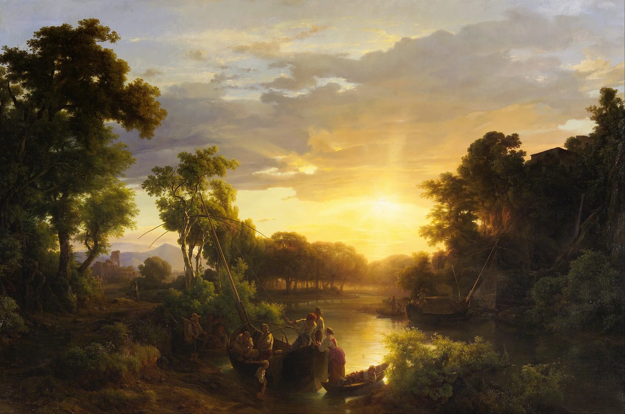 Italian Landscapes at Sunset, Fishermen