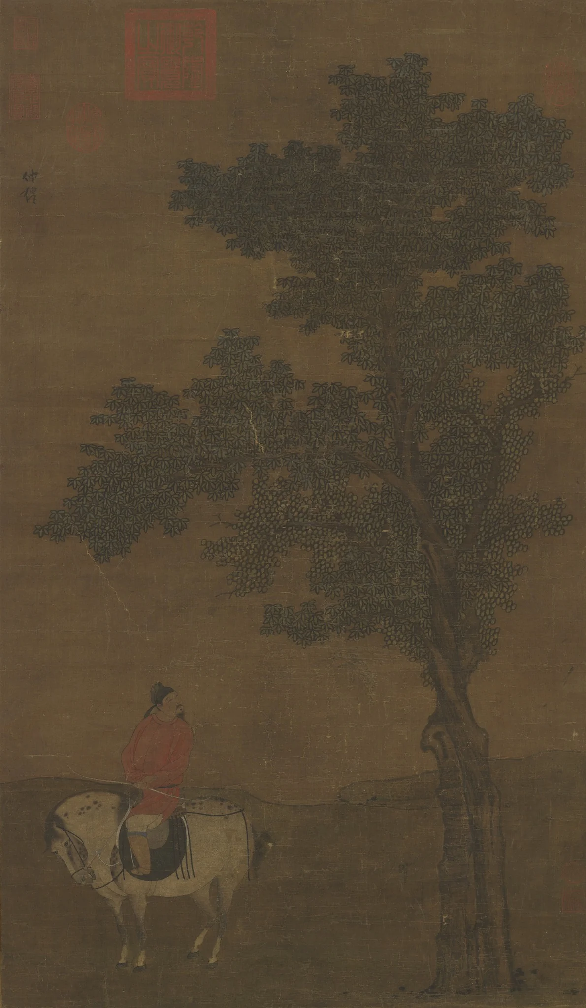 Traveling by Horseback in a Spring Countryside, by Zhao Yong, unspecified, 1350