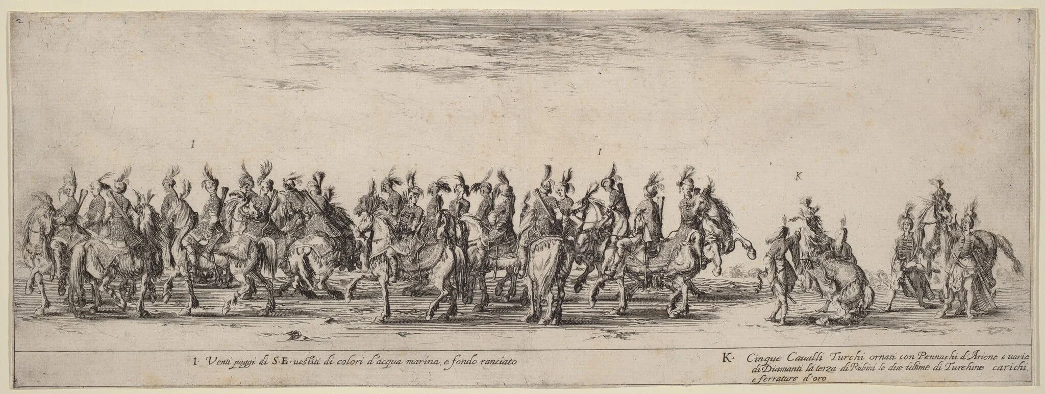 Twenty Pages and Five Turkish Horses, by Stefano Della Bella, ink, 1633