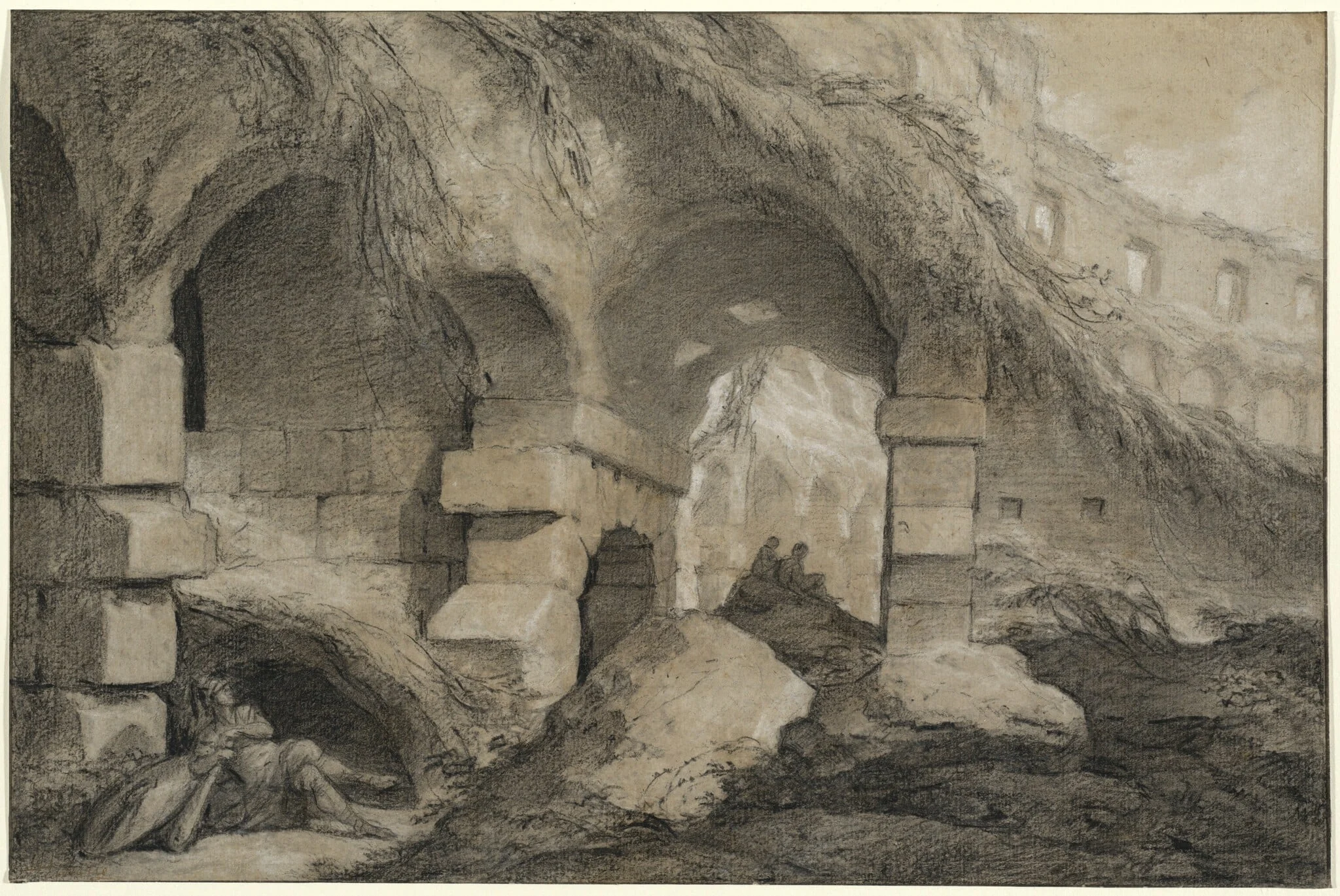 The Interior of the Colosseum, by Charles Michel-Ange Challe, chalk, 1745