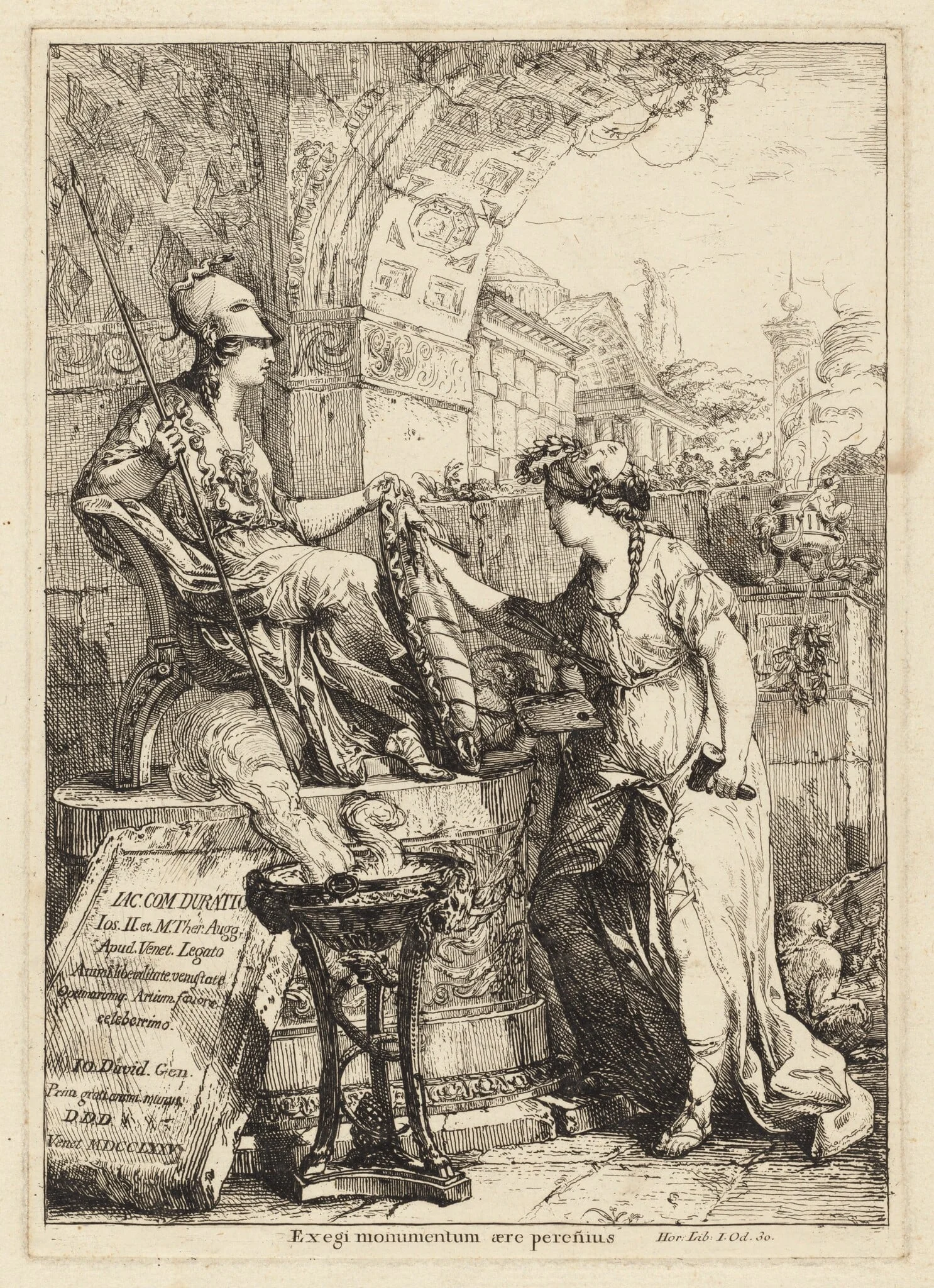 Exegi Monumentum (Art Inscribing Minerva's Shield), by Giovanni David, ink, 1775