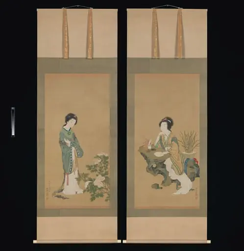 源琦筆　燕姞・楊貴妃図|Yanji with Orchids and Yang Guifei with Peonies