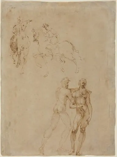 Two Horsemen and Two Male Nudes