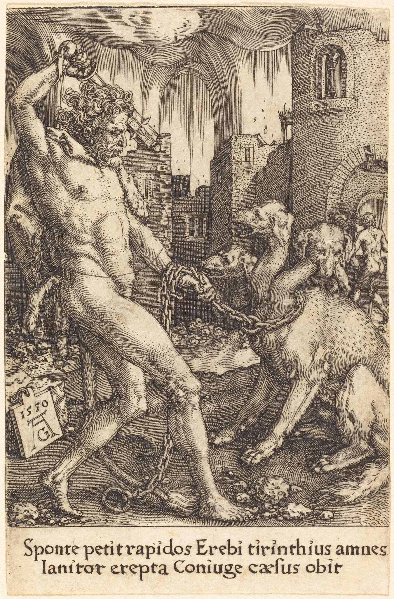 Hercules and Cerberus, by Heinrich Aldegrever, 1550