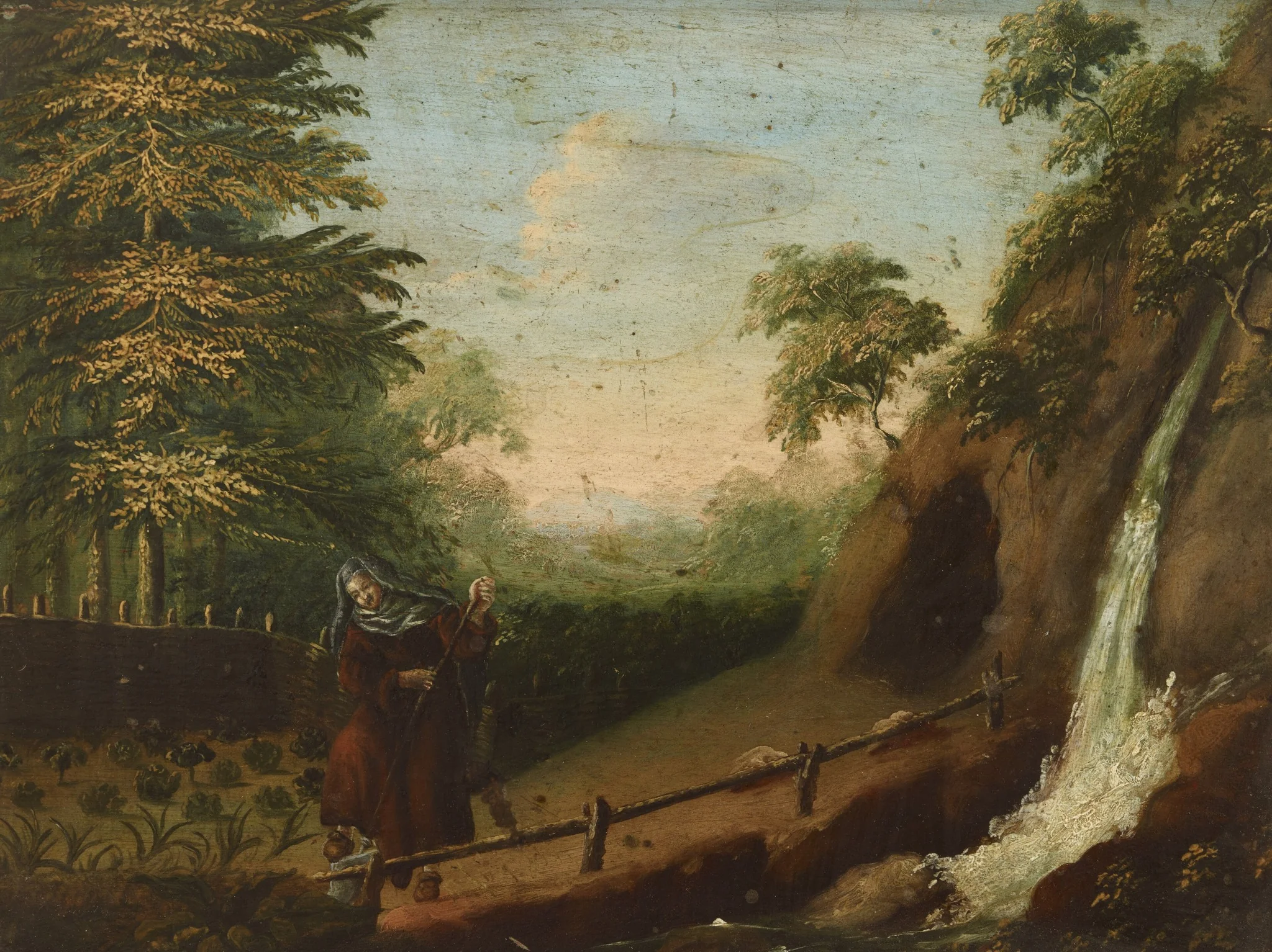 Anchoress Working in the Garden, by Unknown, oil, 1799