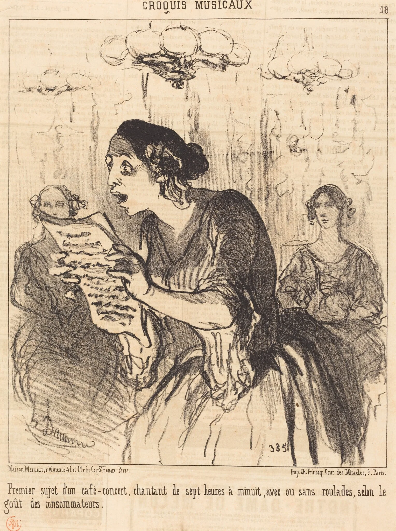 Premier sujet d'un café-concert chantant..., by Honoré Daumier, ink, 1852